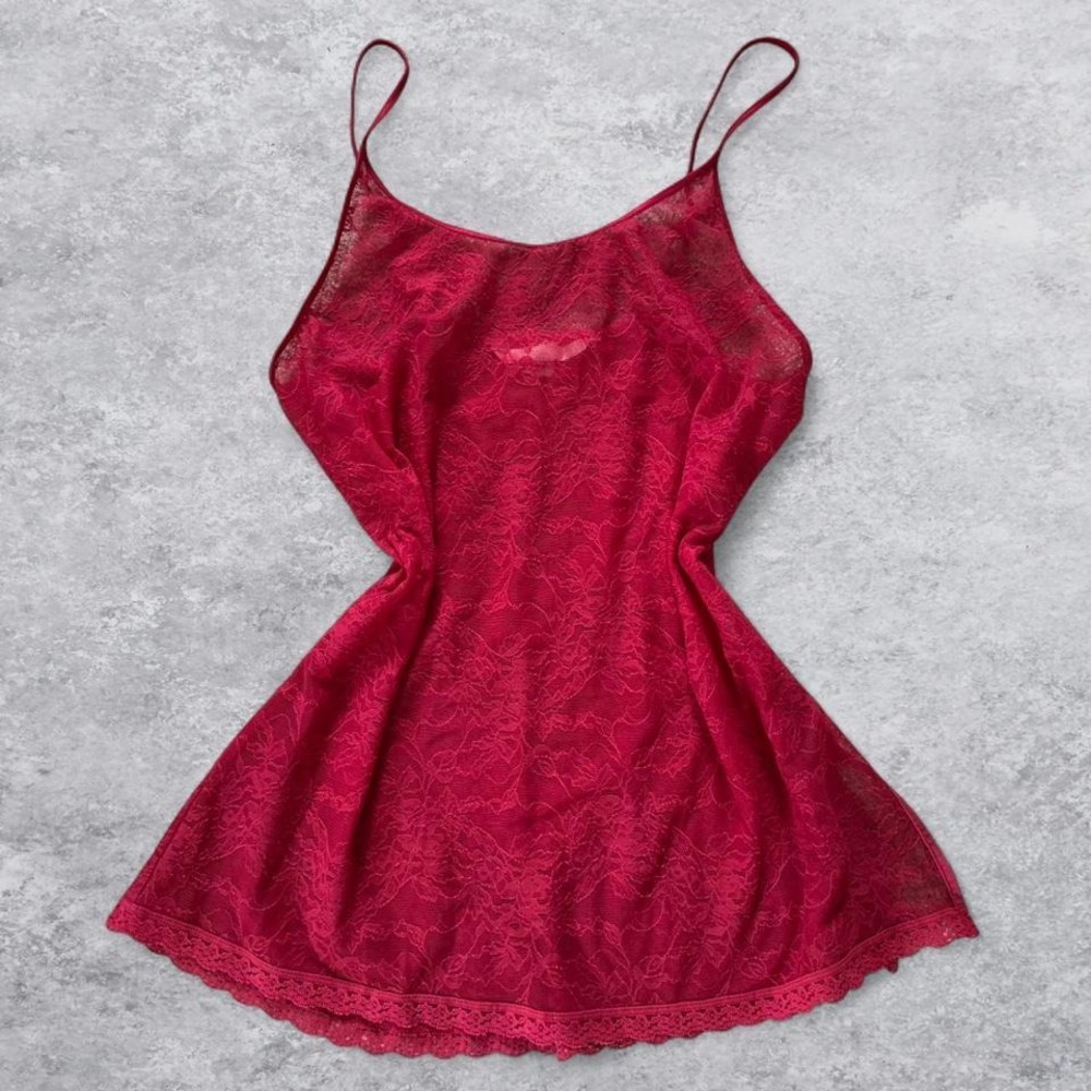 Victoria's Secret Floral Lace Sheer Chemise Nightie RED Large
